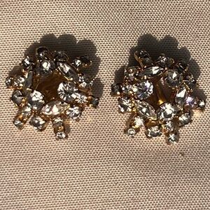 Kramer New York  1950's Gold Plated Brass Filagree  Earrings with Rhinestone